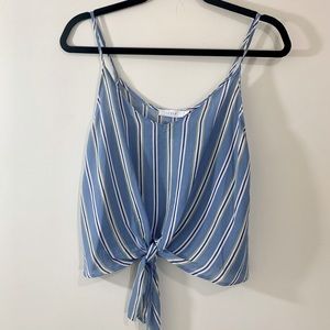 Lush Parina Tie Front Crop Top Tank Blouse Size Small Blue Striped